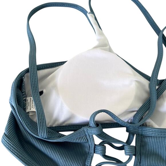 Blue Ribbed Strappy 2 Piece Bikini NWOT Woman Size Medium - Picture 4 of 6
